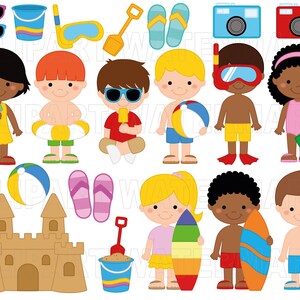 Summer Kids, Clipart, Kid Activiteiten Clip Art, Kids on the Beach, camera, Kinderen Clipart Clip Art, klein commercieel gebruik svg en png