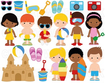 Summer Kids, Clipart, Kid Activiteiten Clip Art, Kids on the Beach, camera, Kinderen Clipart Clip Art, klein commercieel gebruik svg en png