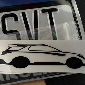 May include: A black and white silhouette of a car with the word "SVT" on a silver license plate in the background.