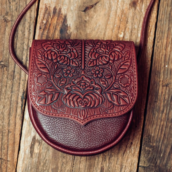 Kleine paarse lederen schoudertas crossbody handtas etnische tas messengertas voor vrouwen ruime portemonnee dameshandtas