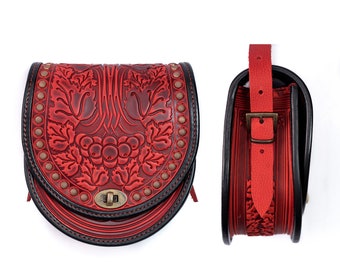 UKRAINIAN Red Leather bag leather shoulder bag Crossbody Bag handmade leather bag leather Handbag Ethnic Bag women bag gift for her