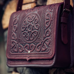 UKRAINIAN Purple Leather Shoulder Bag Crossbody Bag Leather Handbag Ethnic Bag Ladies Handbag Woman Handbag man bag Unisex Cross-body image 1