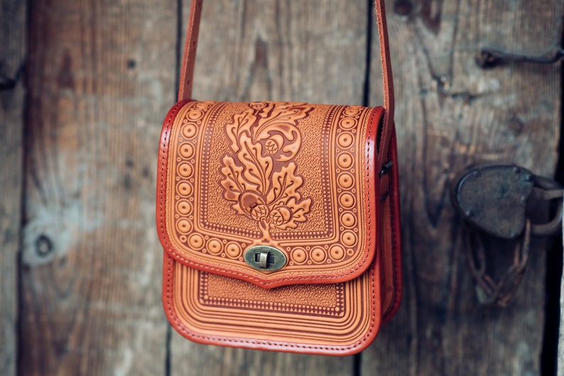 Brown Leather shoulder bag Crossbody Bag leather Handbag Ethnic Bag Messenger Bag Ladies Handbag Women bag Woman Handbag gift image 2