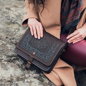 UKRAINIAN Black Leather Shoulder Bag Crossbody Bag Leather Handbag Ethnic Bag Messenger Bag Ladies Handbag Woman Handbag Dark Brown bag image 2