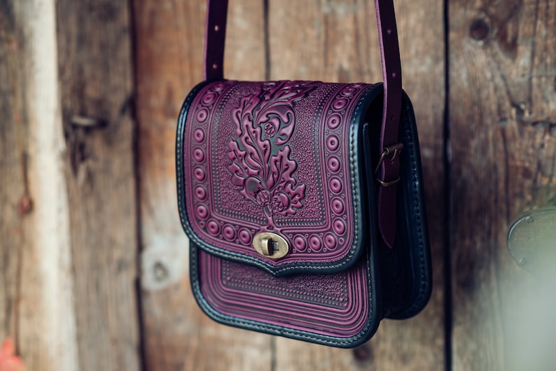 Purple Leather shoulder bag Crossbody Bag leather Handbag Ethnic Bag Messenger Bag Ladies Handbag Women bag Woman Handbag gift image 7