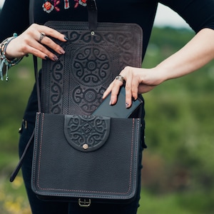 UKRAINIAN Black Leather Shoulder Bag Crossbody Bag Leather Handbag Ethnic Bag Messenger Bag Ladies Handbag Woman Handbag Dark Brown bag image 4