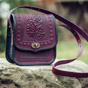 Purple Leather shoulder bag - Crossbody Bag - leather Handbag - Ethnic Bag - Messenger Bag- Ladies Handbag - Women bag - Woman Handbag- gift