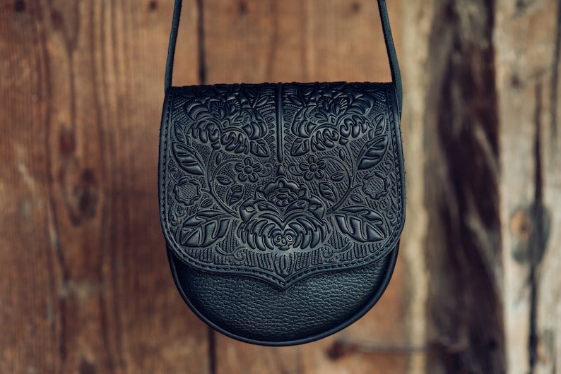 Small Black Genuine Leather Shoulder Bag Crossbody Bag Handbag Ethnic Bag Messenger Bag For Women Capacious Purse Ladies Handbag image 3