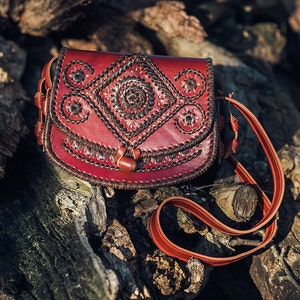 Red Leather Shoulder Bag Crossbody Bag Handbag Ethnic Bag Messenger Bag Woven Leather Bag Women Bag Woman Handbag Evening Bag Hancrafted