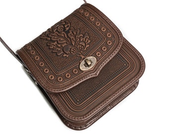 Brown Leather shoulder bag - Crossbody Bag - leather Handbag - Ethnic Bag - Messenger Bag- Ladies Handbag - Women bag - Woman Handbag- gift