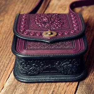 Purple Leather shoulder bag Crossbody Bag leather Handbag Ethnic Bag Messenger Bag Ladies Handbag Women bag Woman Handbag gift image 3