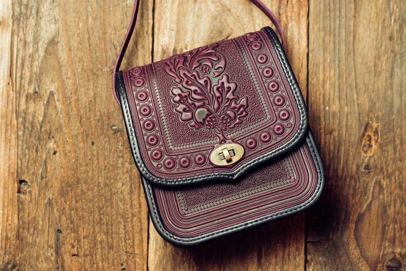 Purple Leather shoulder bag Crossbody Bag leather Handbag Ethnic Bag Messenger Bag Ladies Handbag Women bag Woman Handbag gift image 2