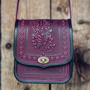 Purple Leather shoulder bag Crossbody Bag leather Handbag Ethnic Bag Messenger Bag Ladies Handbag Women bag Woman Handbag gift image 6