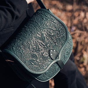 Sac à bandoulière en cuir vert Sac de chasse Sac de chasse Sac à bandoulière Sac à main Sac ethnique Sac messager Sac pour homme Sac pour femme Porte-balles