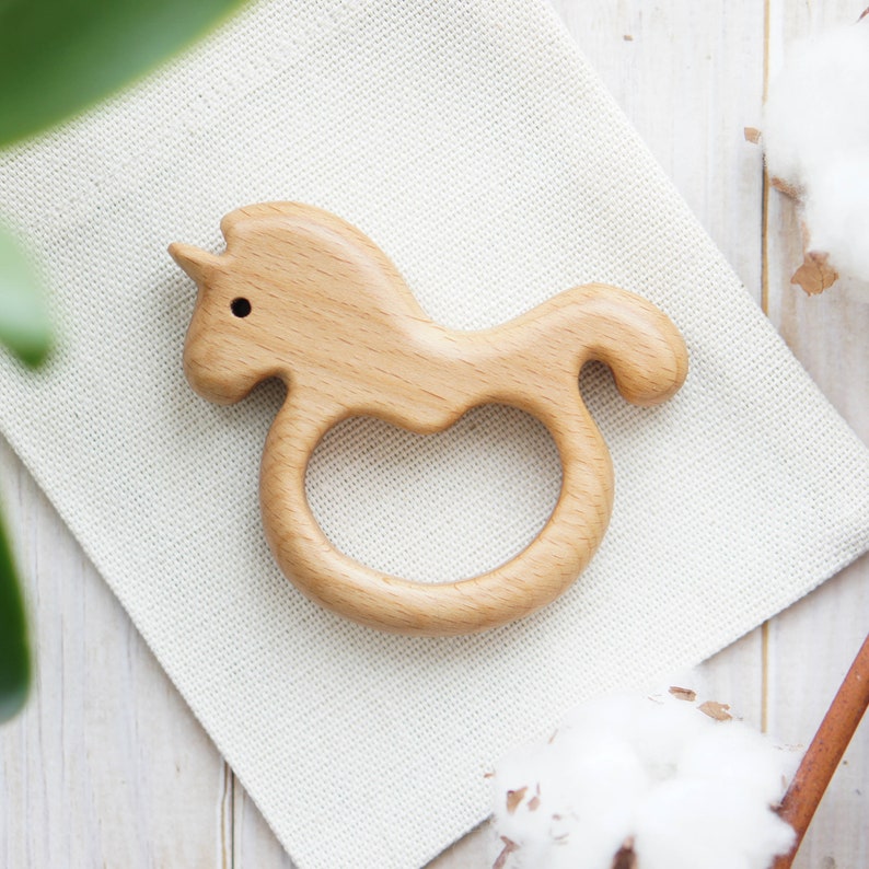 Organic Wooden Teether. Beech Unicorn Teething Toy. Etsy