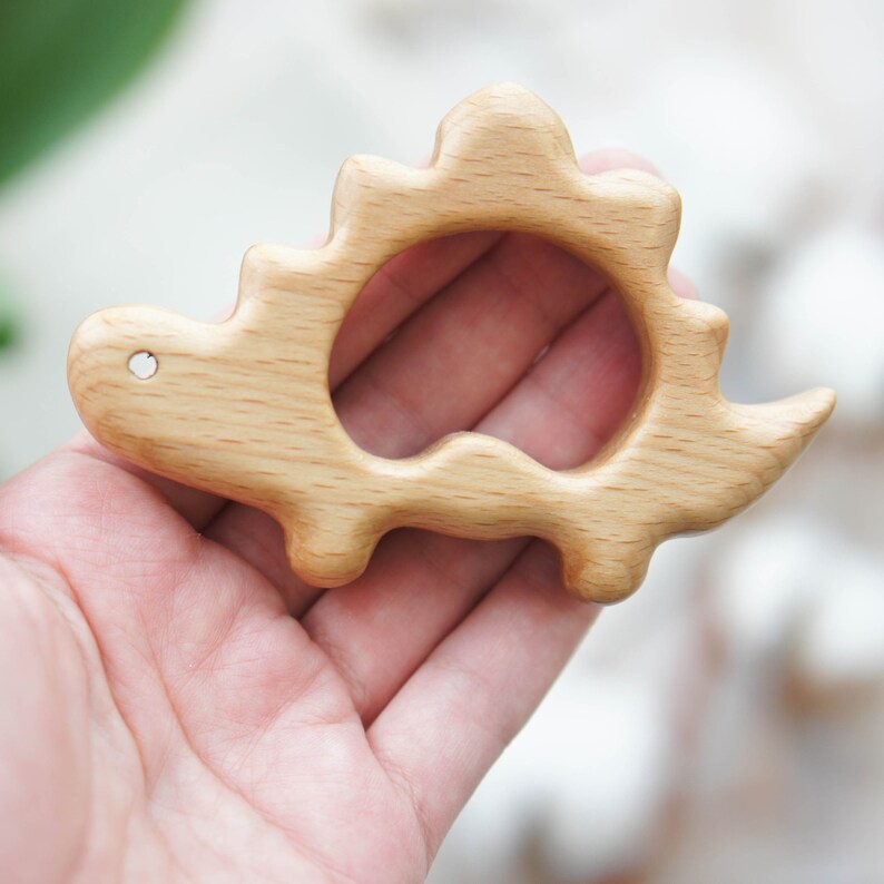 Organic Wooden Teether. Beech Dinosaur Teething Toy. Etsy