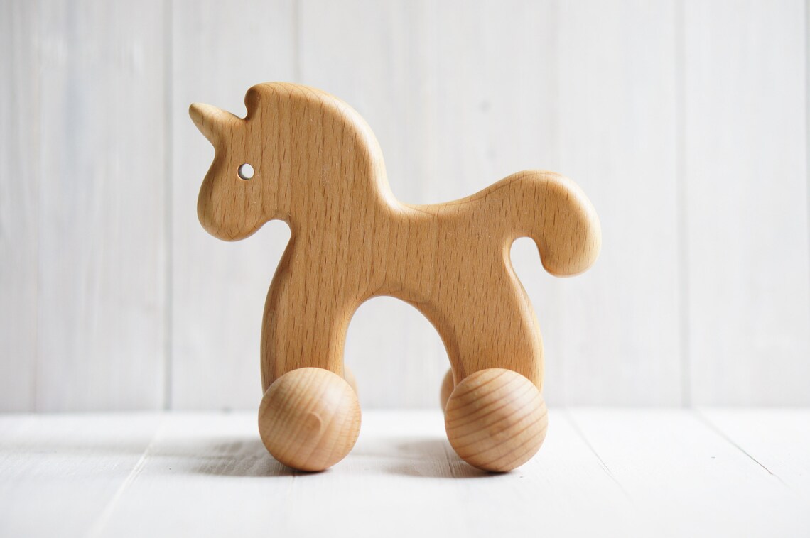 Unicorn Push Toy. Organic Wooden Baby Toy. Waldorf Toddler Etsy