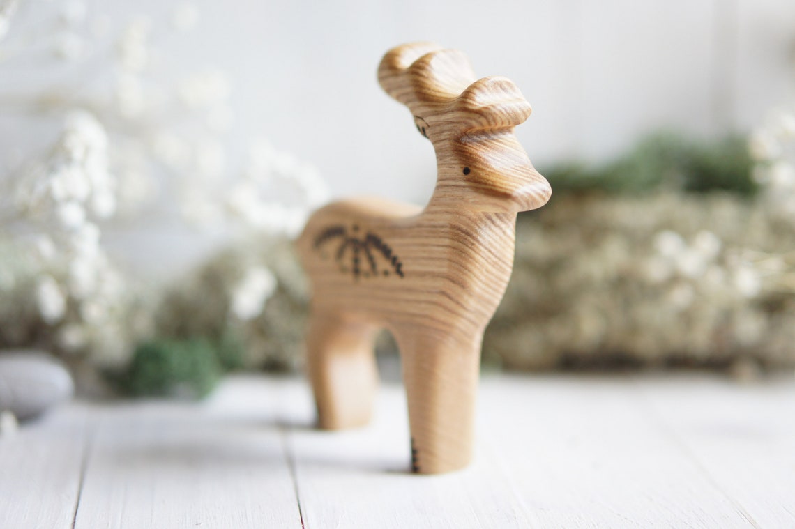 Wooden deer toy. Deer Wooden Figurine. Forest Animal toy. Etsy