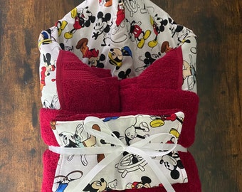 Small or Large Mickey Mouse Hooded Towel & Wash Cloth for Babies, Toddlers, Kids, Teens and Adults