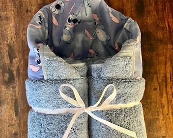 Small or Large Stitch Lilo and Stitch Hooded Towel & Wash Cloth for Babies, Toddlers, Kids, Teens and Adults