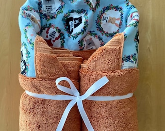 Small or Large Woodland Forest Animals Hooded Towel for Babies, Toddlers, Kids, Teens and Adults