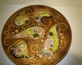 mid century enamel on copper dish