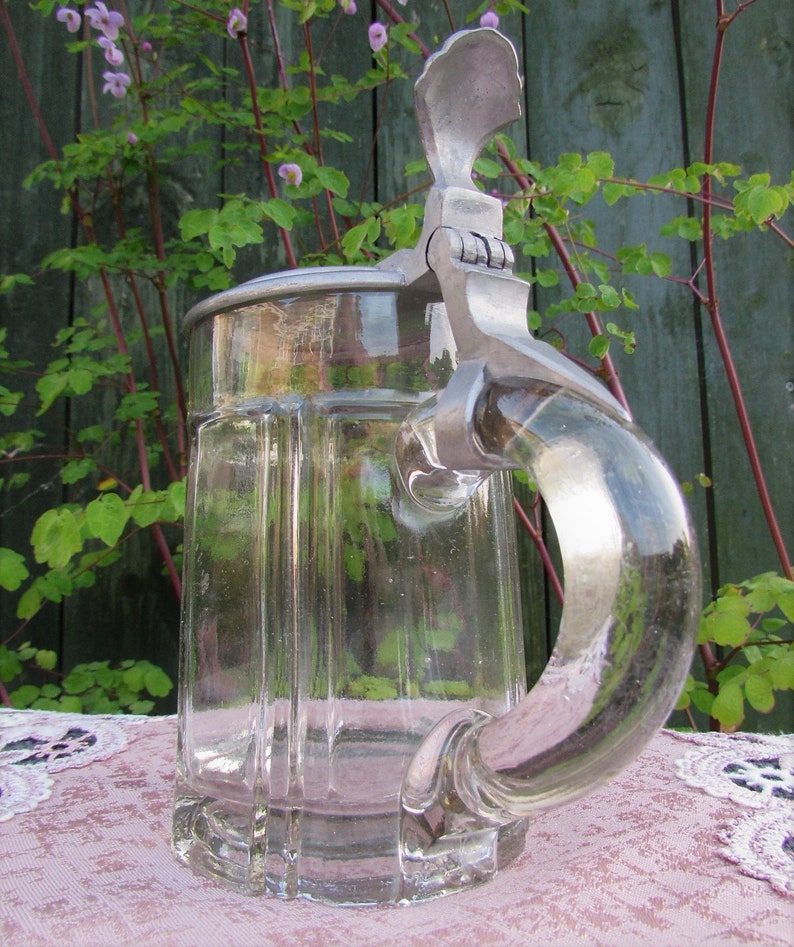 1885 Antique German Glass Beer Stein L Probst Porcelain Inlay Etsy