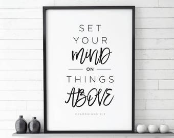 Set Your Minds on Things Above, Colossians 3:2, Wall Art Decor, Bible Verse, Nursery Printable, kids room