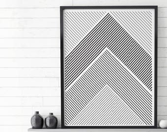 Geometric Print, Geometric Art, Black and White Stripes, Printable Art, Black and White Print, Minimalist Art, Printable Wall Art, Lines Art
