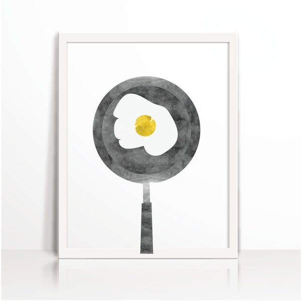 Kitchen art print, kitchen printable, Fried egg,  food print,  Watercolor, nursery, food, Art Printable, kids printable, wall art prints