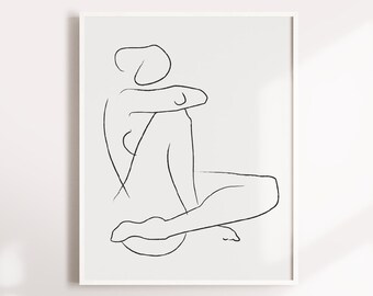 Woman back drawing, Female art print, One line art, Printable wall art, Woman silhouette, Hand art, Girl room decor, Minimalist art