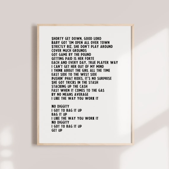 No Diggity Rap Lyrics Quote Art Digital Wall Print Song Etsy