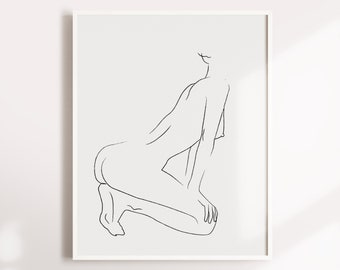 Nude, Nude sketch, Female Figure PRINTABLE, Minimalist Woman Body, minimal artwork, line drawing of woman, charcoal, Female Nudity