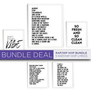 I said a hip hop, hip hop, Bundle deal, Bundle, Printable Art,  the hippie the hippe, Rap Lyrics Quote, Print SET of 4, Song lyrics