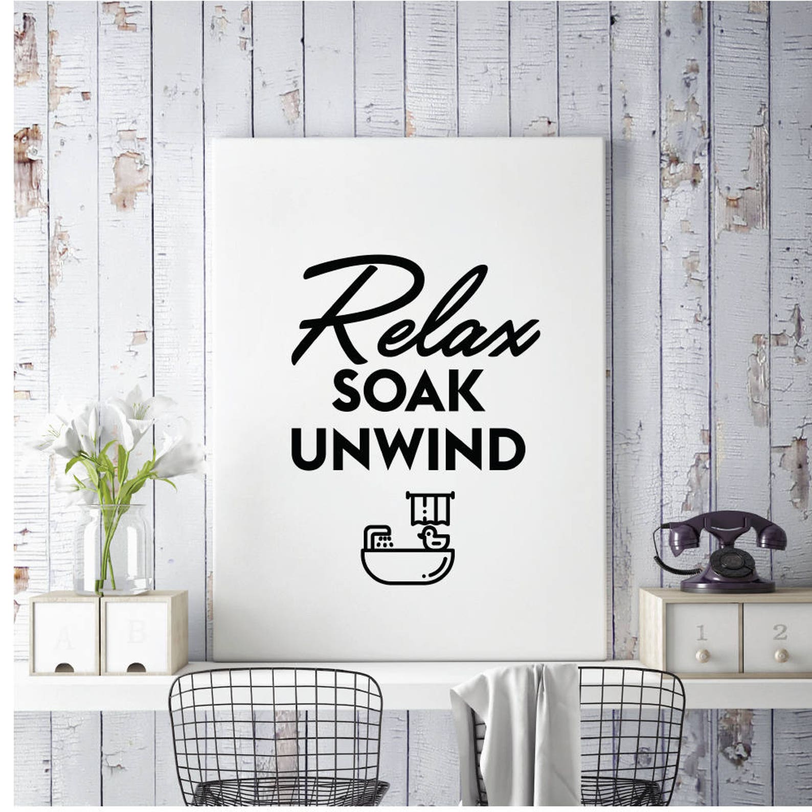 Bathroom Wall Art Relax Soak Unwind, Printable Bathroom Art, Guest