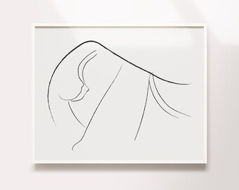 Nude, boobs, breast, Female Figure PRINTABLE, Minimalist female, line drawing of woman, charcoal, Female Nudity, Female Silhouette