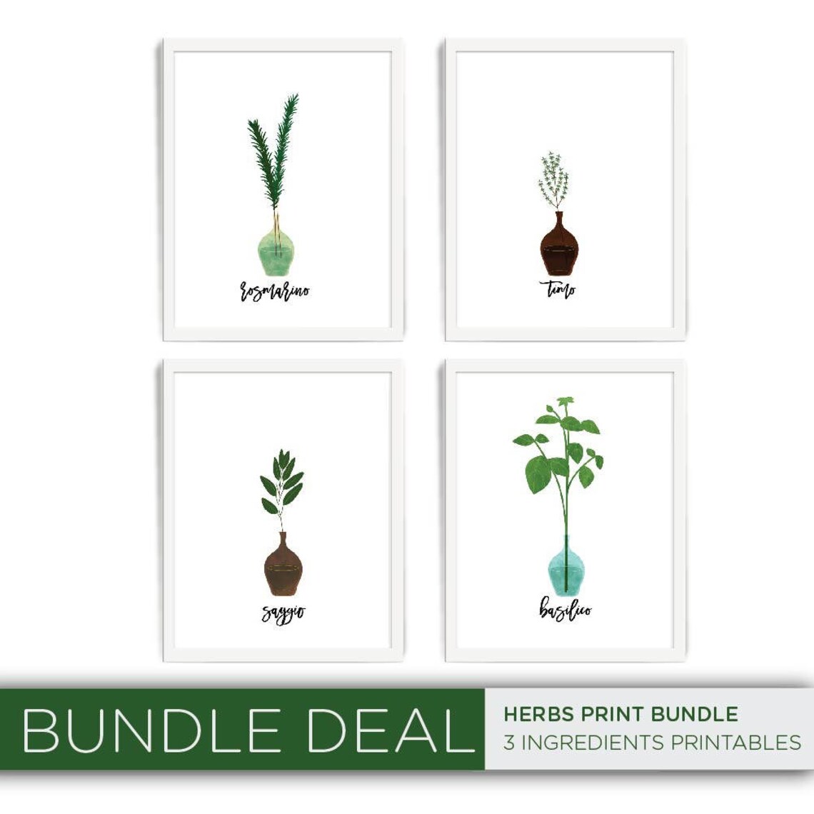 Italian Herbs Print Bundle, Kitchen Art Printable, Digital Download ...