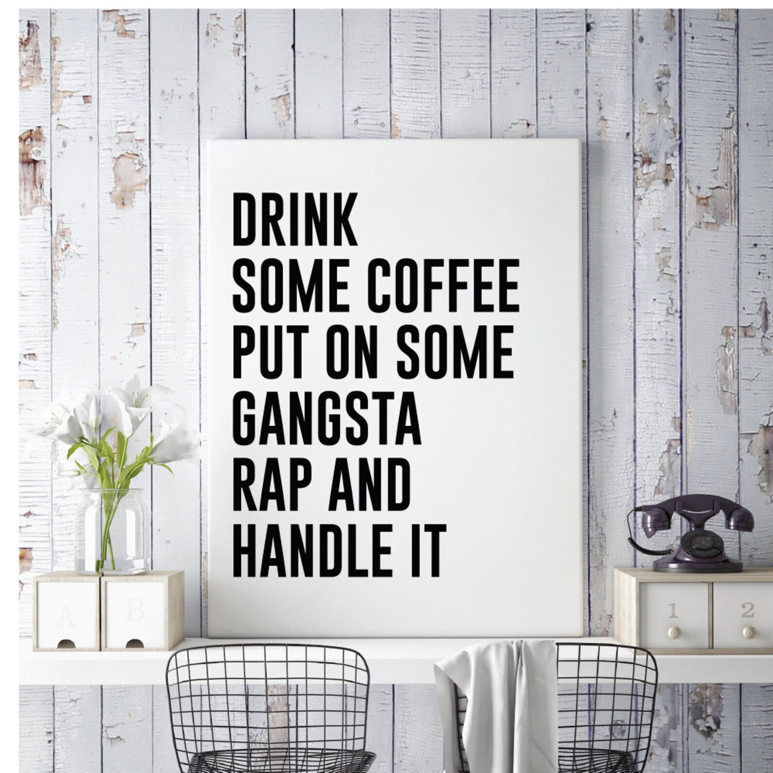 Drink Some Coffee Gangsta Rap Lyrics Quote Art Digital Wall Etsy