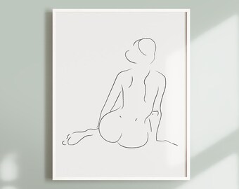 Nude, Female Figure PRINTABLE, Minimalist Woman Body, minimal artwork, line drawing of woman, charcoal, Female Nudity, Female Silhouette