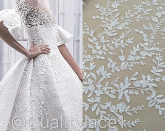 New arrival zuhair murad leafs wedding dress fabric 130cm width bridal lace fabric with sequins sell by yard