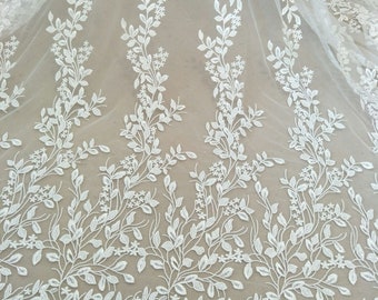 Fashion sequins leafs wedding gown dress lace fabric 130cm width lace guipure bridal lace sell by yard