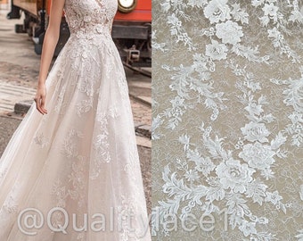 Elegent ivoire robe de mariée tissu en dentelle florale 130cm largeur dentelle robe vendre par cour