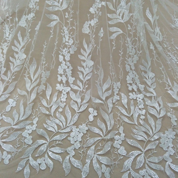 New arrivals leafs wedding dress lace fabric 130cm bridal lace fabric ivory fashion dress lace fabric sell by yard