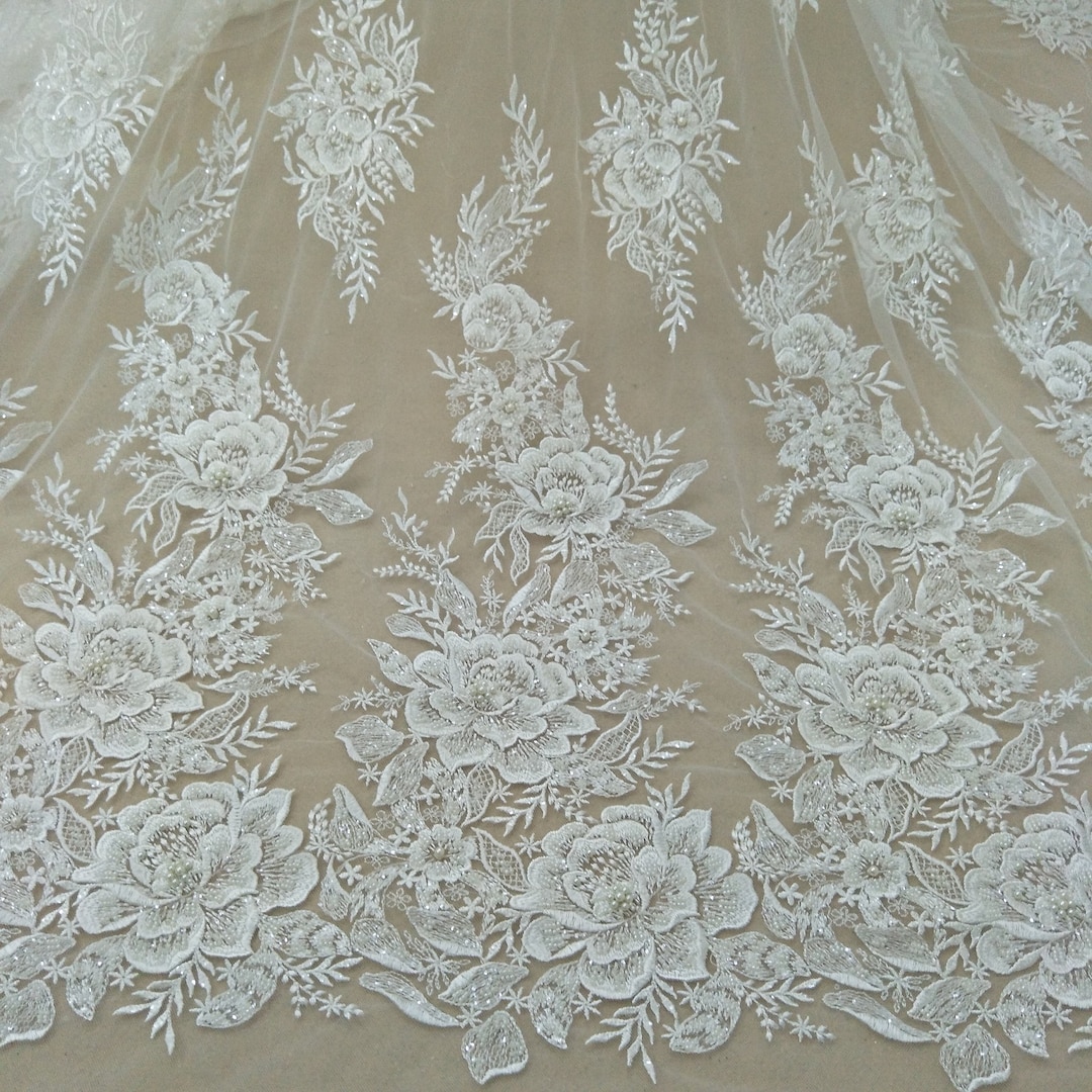 Newest Ivory Beading Bridal Lace Fabric Elegent Wedding Lace Fabric Fashionable Dress Lace