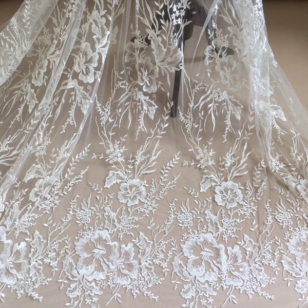 New collection bridal lace fabric 130cm width fashionable wedding guipure lace fabric for gown dress