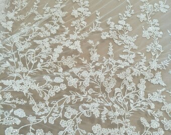 Bridal wedding dress lace fabric sequins cute flower lace fabric 130cm width sell by yard