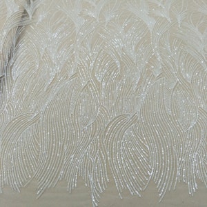 Gown dress accessorires lace fabric with beads and sequins lux lace ivory fabric 130cm width embroidery lace sell by yard