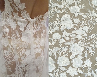 Le plus récent tissu de dentelle de robe de mariée florale avec des paillettes de 130 cm de largeur de tissu de dentelle de robe pour la robe de mariée