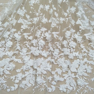 Fashion 3D wedding lace fabric elegant tulle dress lace bridal fabric 130cm width sell by yard