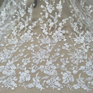 Highly quality rayon lace ivory fabric wedding dress lace fabric 130cm width bridal dress lace sell by yard